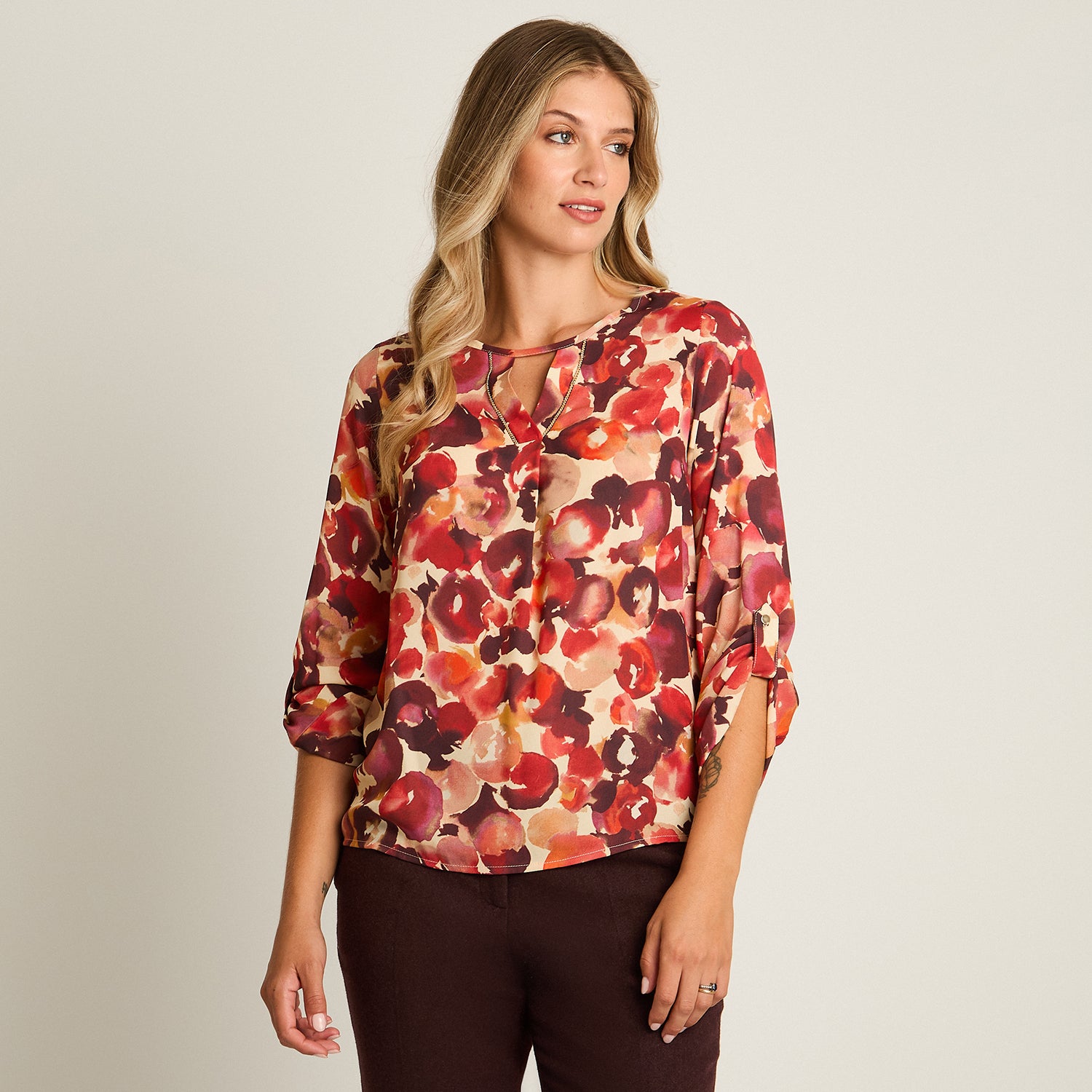 Blusa Rojo Manga Larga Elasticidad Media Sin Forro Calce Normal Tela Plano